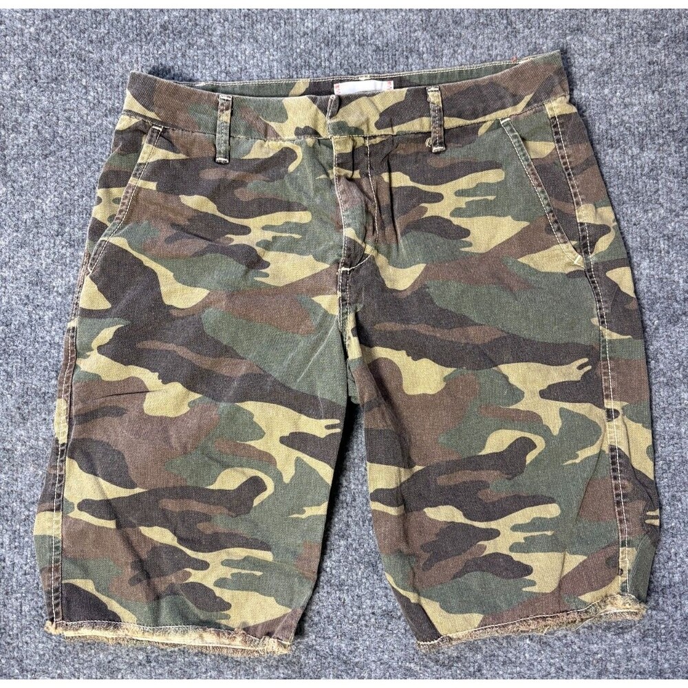 Sundry Camouflage Shorts Womens 26 Green Frayed Hem Camo Cotton USA Made